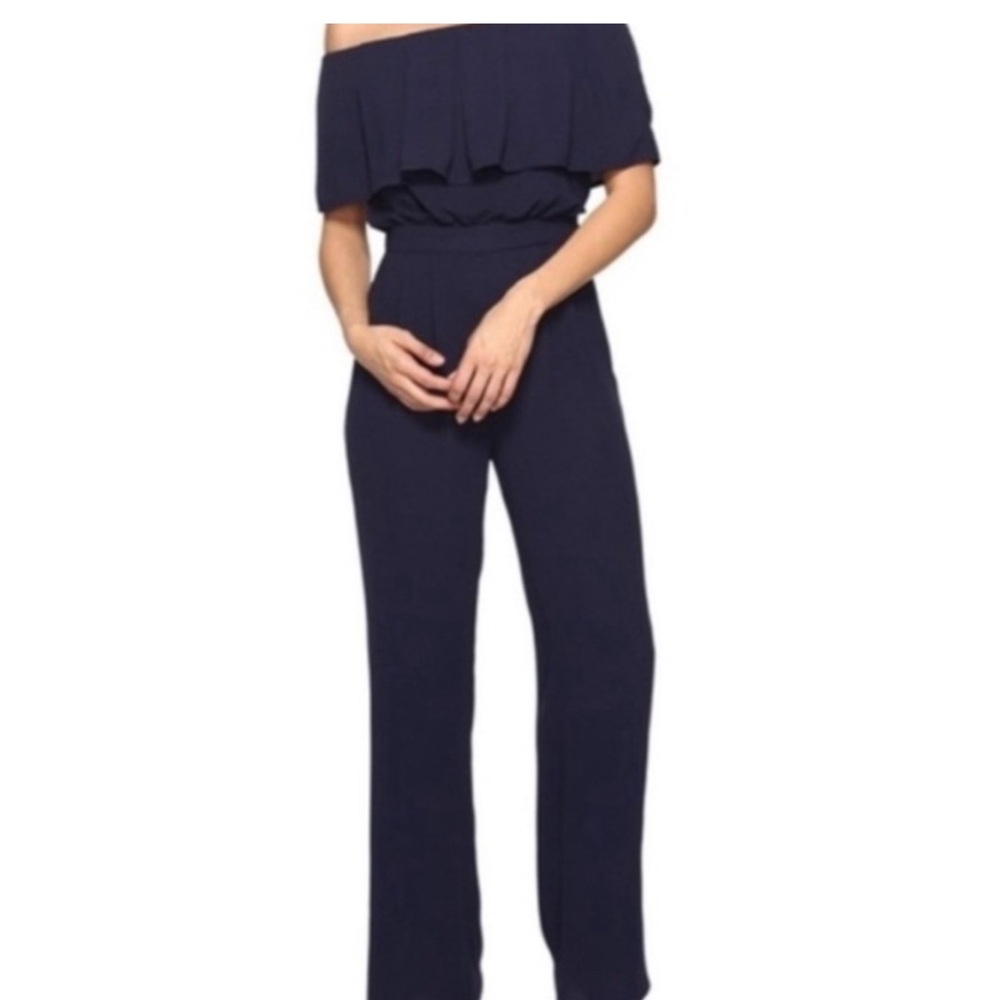 Vince Camuto Navy Off-the-Shoulder Pantsuit